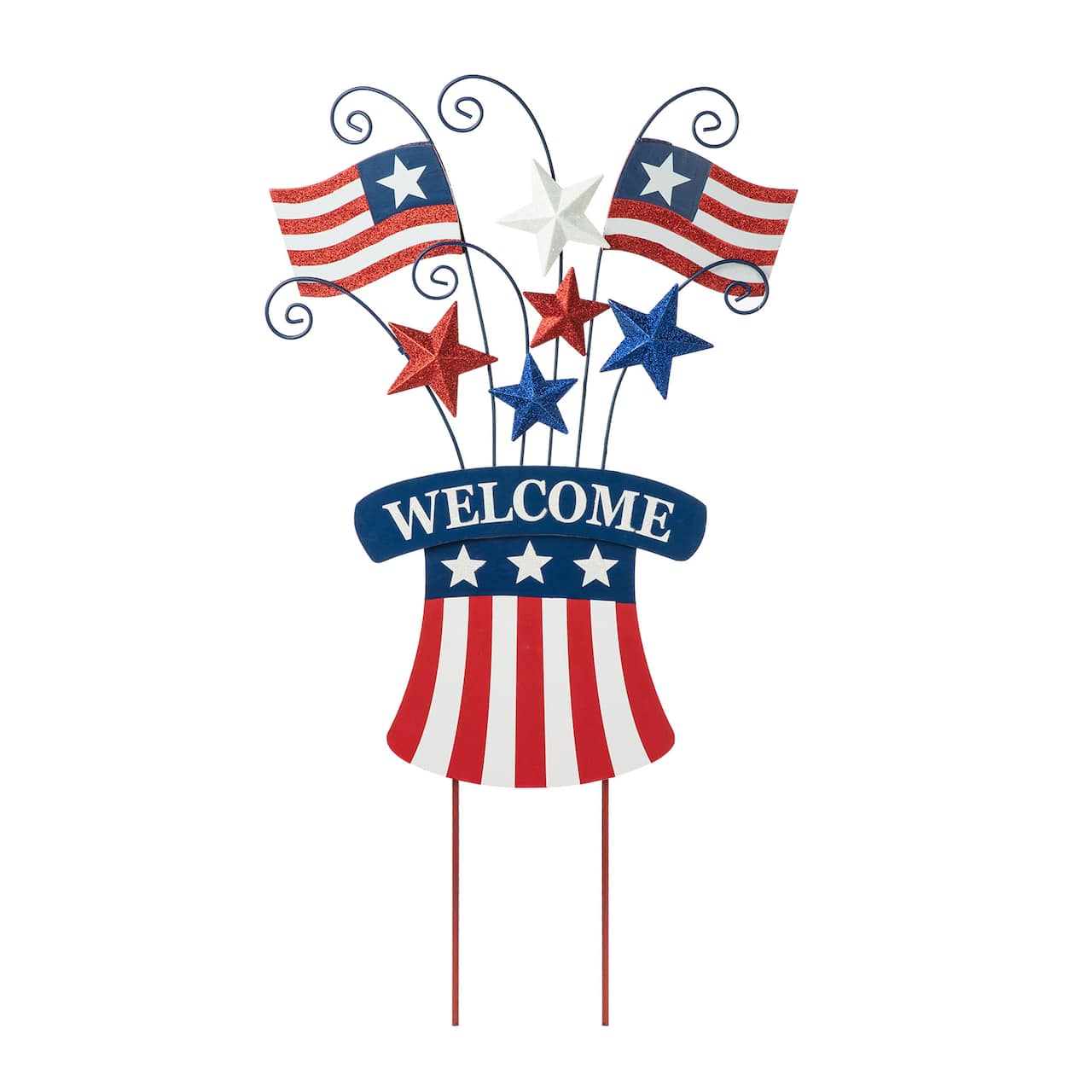 Glitzhome® 30.25" Wood & Metal Patriotic Flags Yard Stake